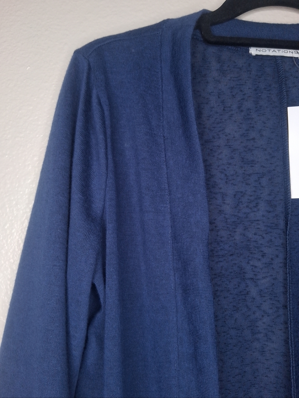 Notations Half Sleeve Navy Open Front Cardigan Lightweight Transitional Petite L - Picture 11 of 13